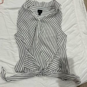 Worthington Black and White Striped Tie-Front Blouse